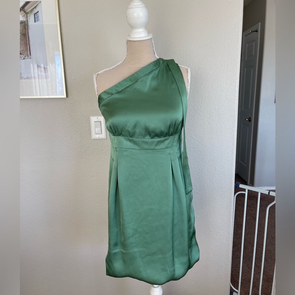 Green Silk One Shoulder Dress